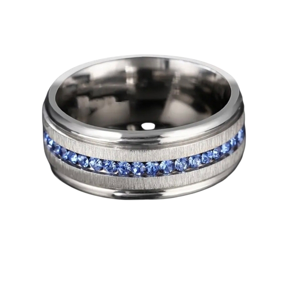 Other - New Men's Stainless Steel Band Ring with Blue Cubic Zirconia Row Size 11